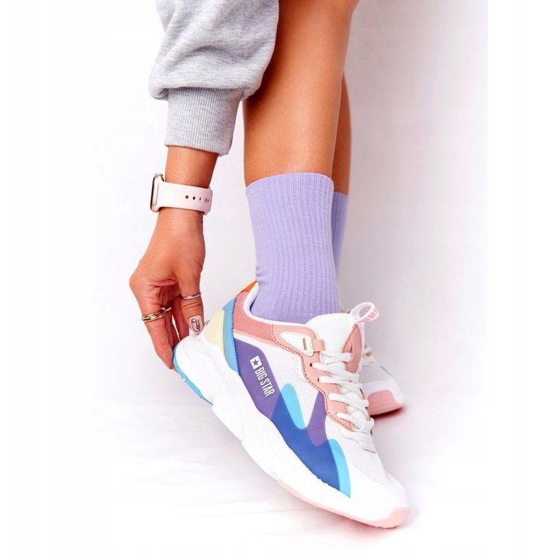 Sapatos esportivos femininos com espuma viscoelástica Big Star HH274809 branco-rosa tolet azul amarelo 1