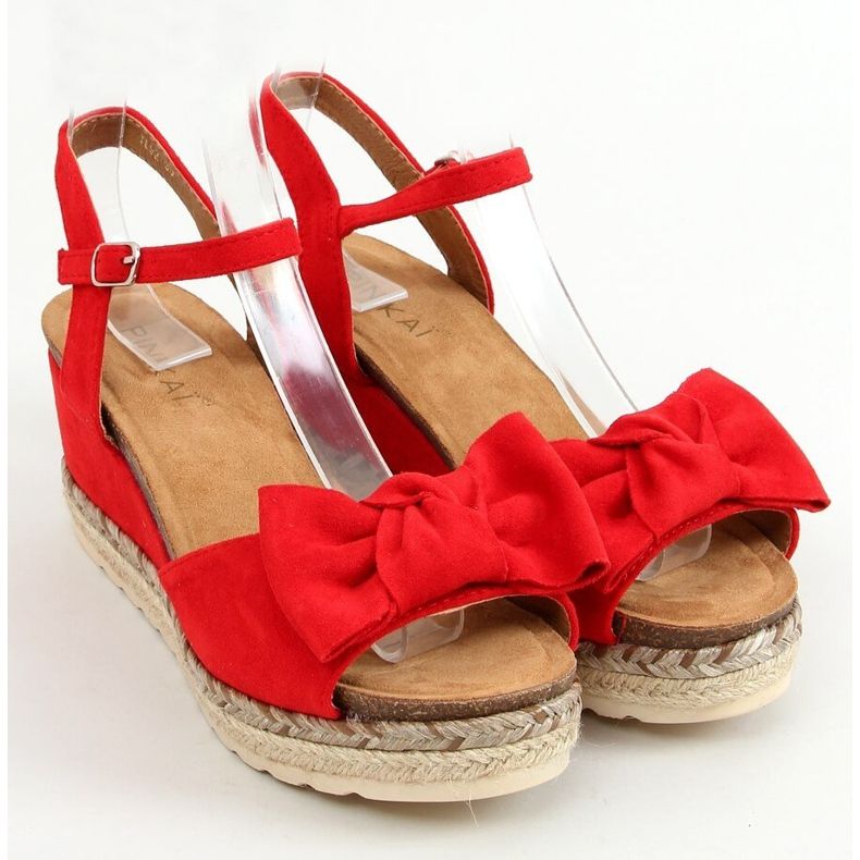 Alpercatas em cunha com um arco, vermelho YL92 Vermelho 1 Alpercatas em cunha com um arco, vermelho YL92 Vermelho 1
