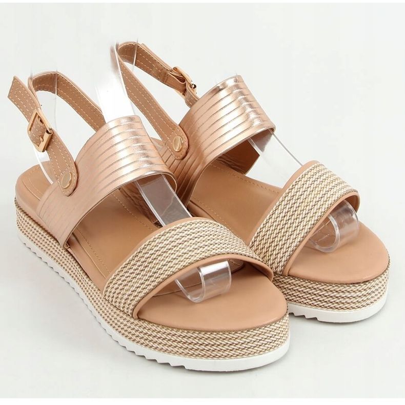 Sandálias femininas champanhe YQ16 Champagne rosa multicolorido dourado 1