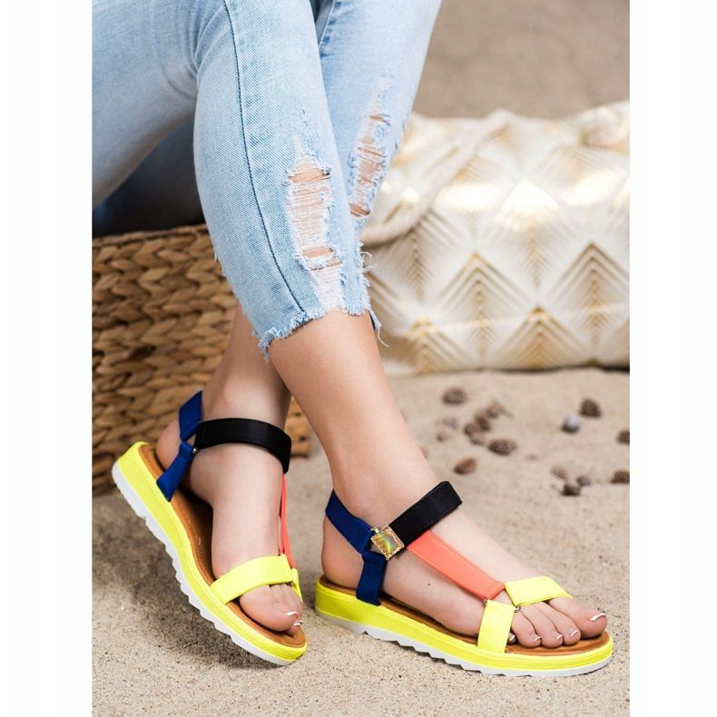 SHELOVET Sandálias elegantes com velcro multicolorido 2