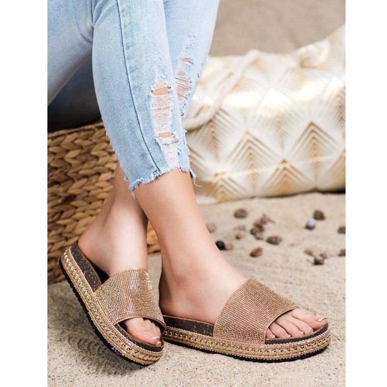 SHELOVET Chinelos de cristal da moda dourado 1