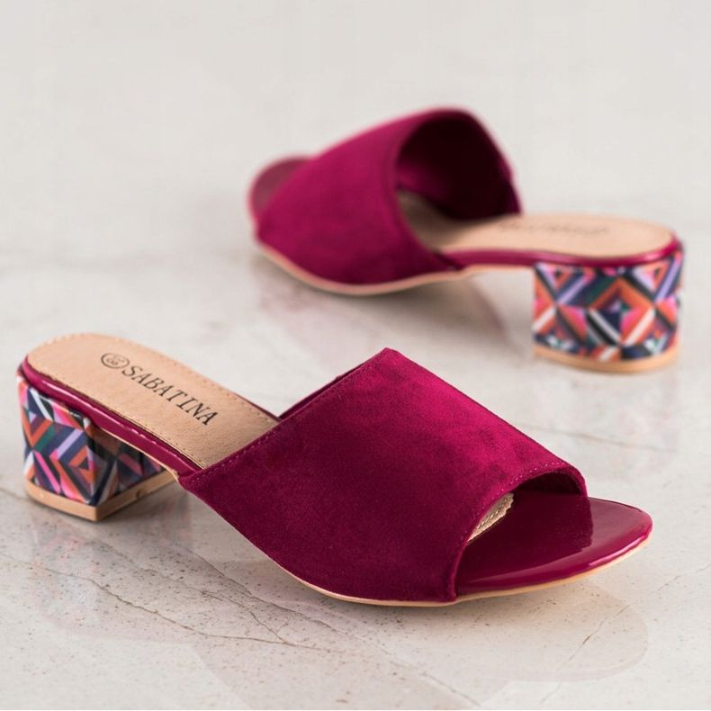 Sabatina Chinelos de salto estampado rosa 1