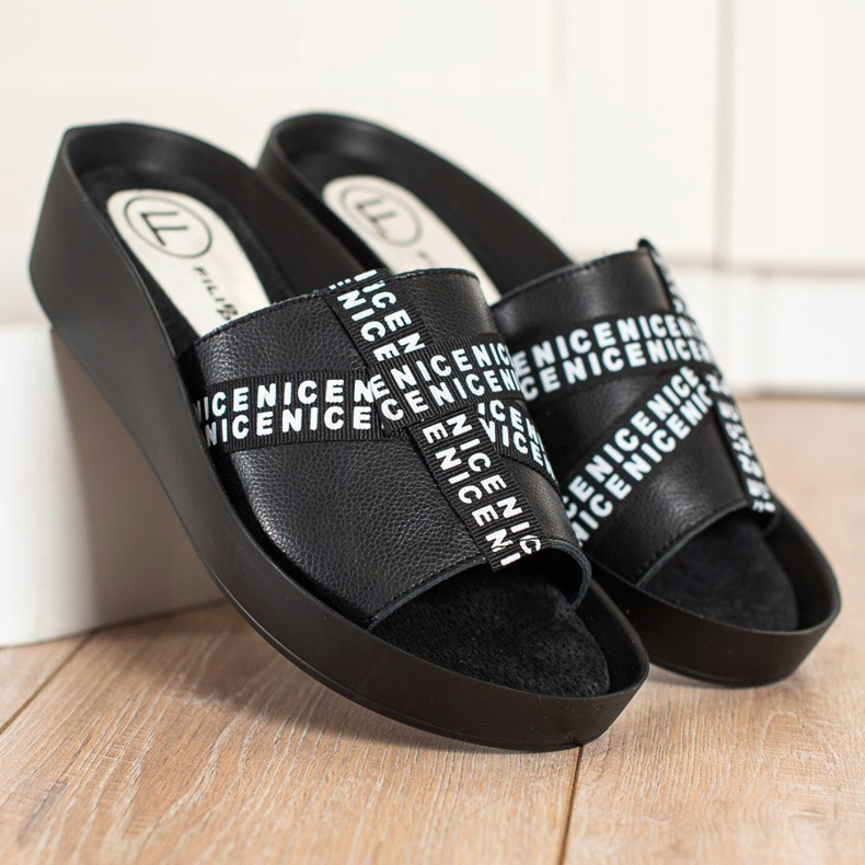 Filippo Chinelos de couro da moda preto 1