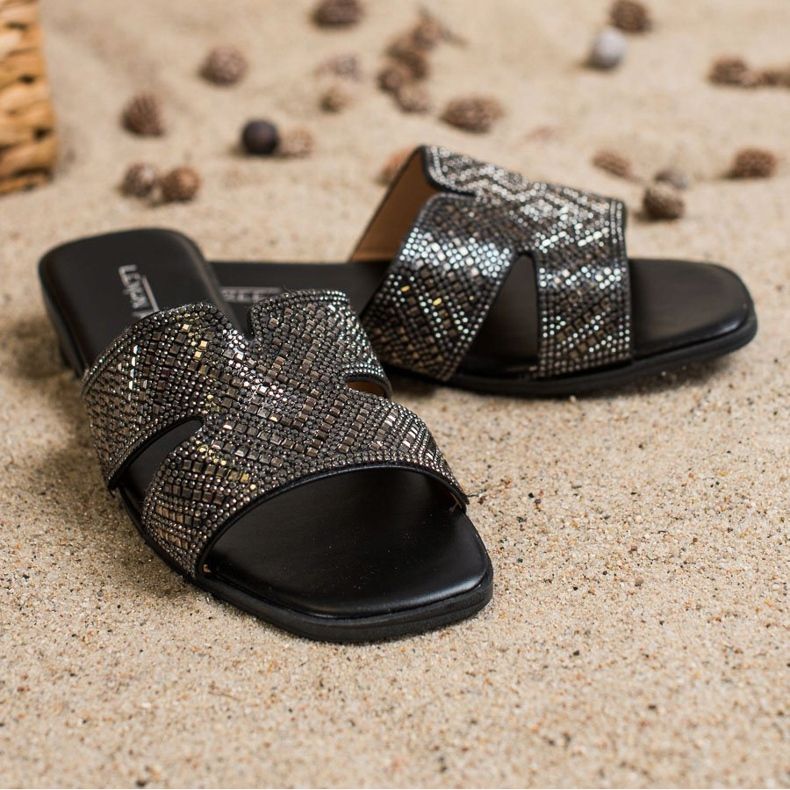SHELOVET Chinelos elegantes com enfeites preto 1