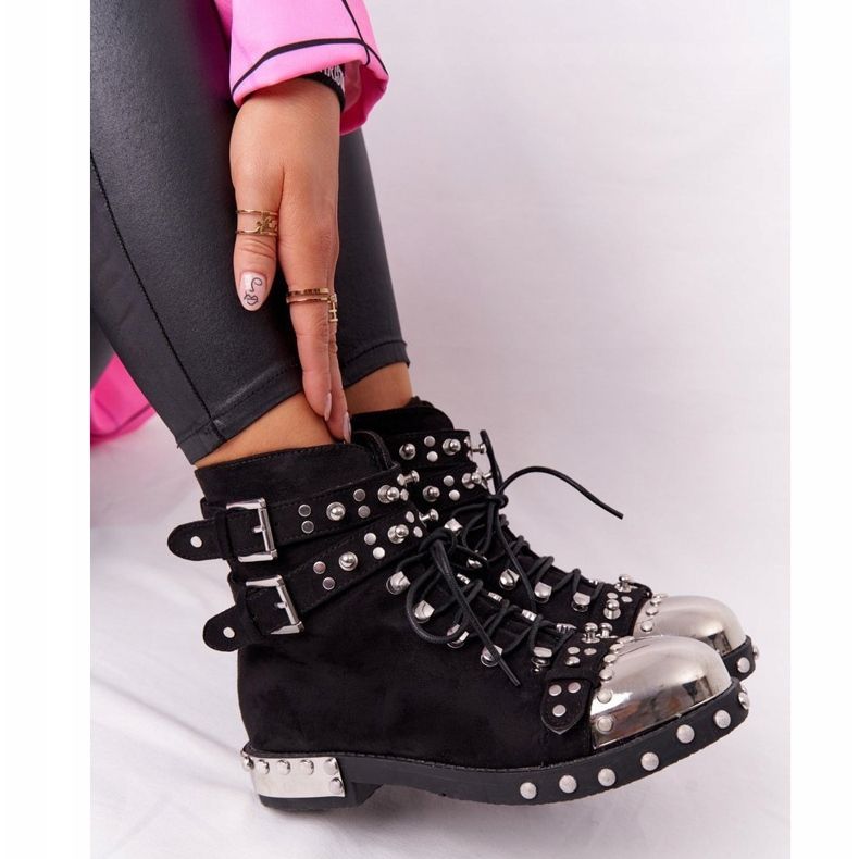 Botas quentes femininas com strass camurça preta Lu Boo preto 1