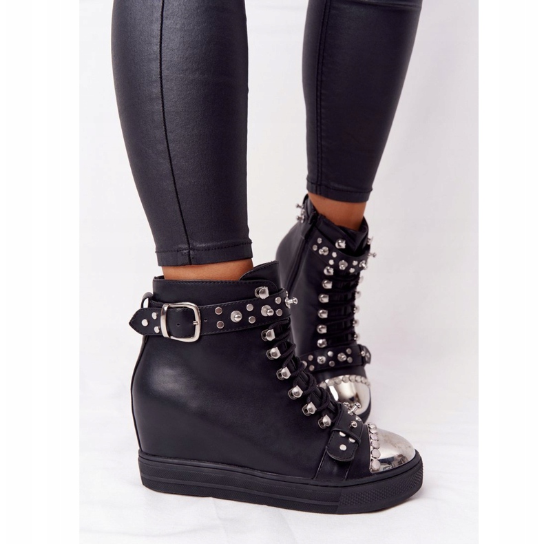 Botas pretas em uma cunha com strass Lu Boo preto 2