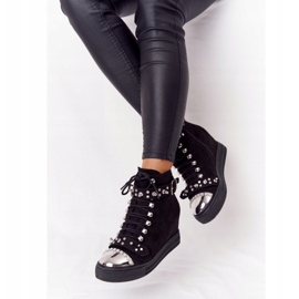 LU BOO Botas de camurça preta Lu preto Boo em cunha com strass 1