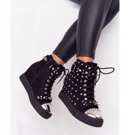 LU BOO Botas de camurça preta Lu preto Boo em cunha com strass 1