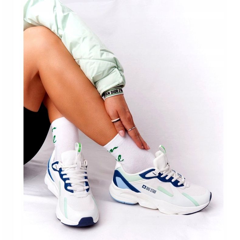 Sapatos esportivos femininos com espuma viscoelástica Big Star HH274810 branco azul verde 1