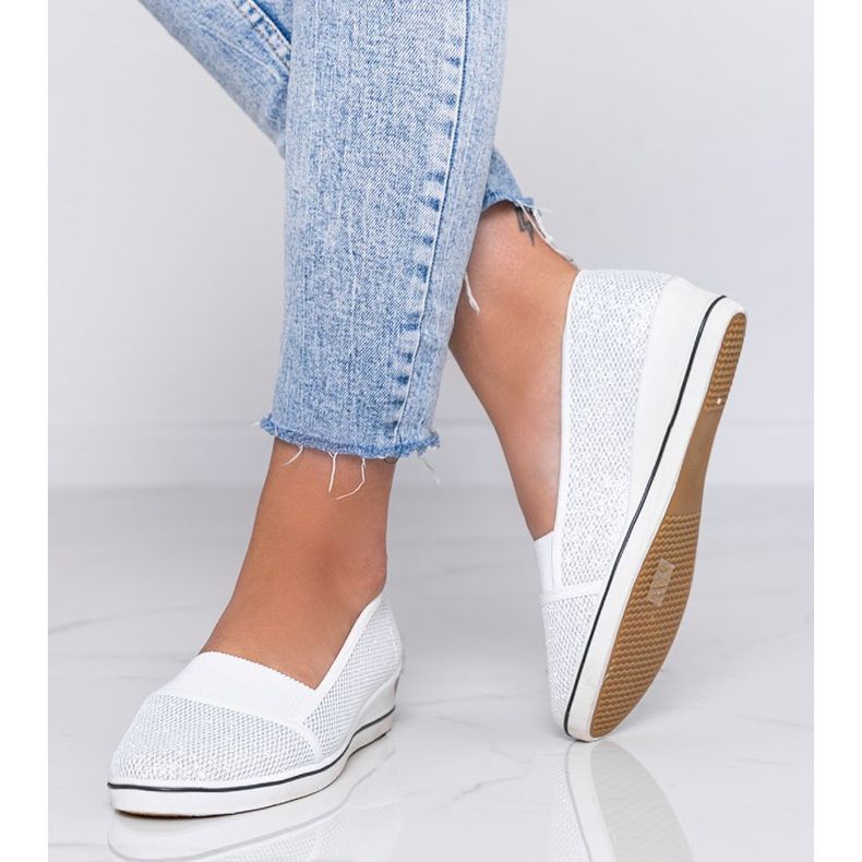 Bailarinas brancas brilhantes no salto em cunha Glam Star branco 1