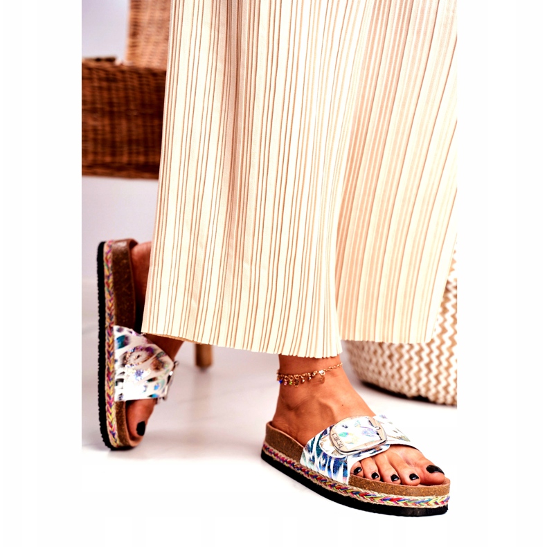 Chinelos femininos Big Star Metallic Pattern DD274127 branco roxo prata verde 2