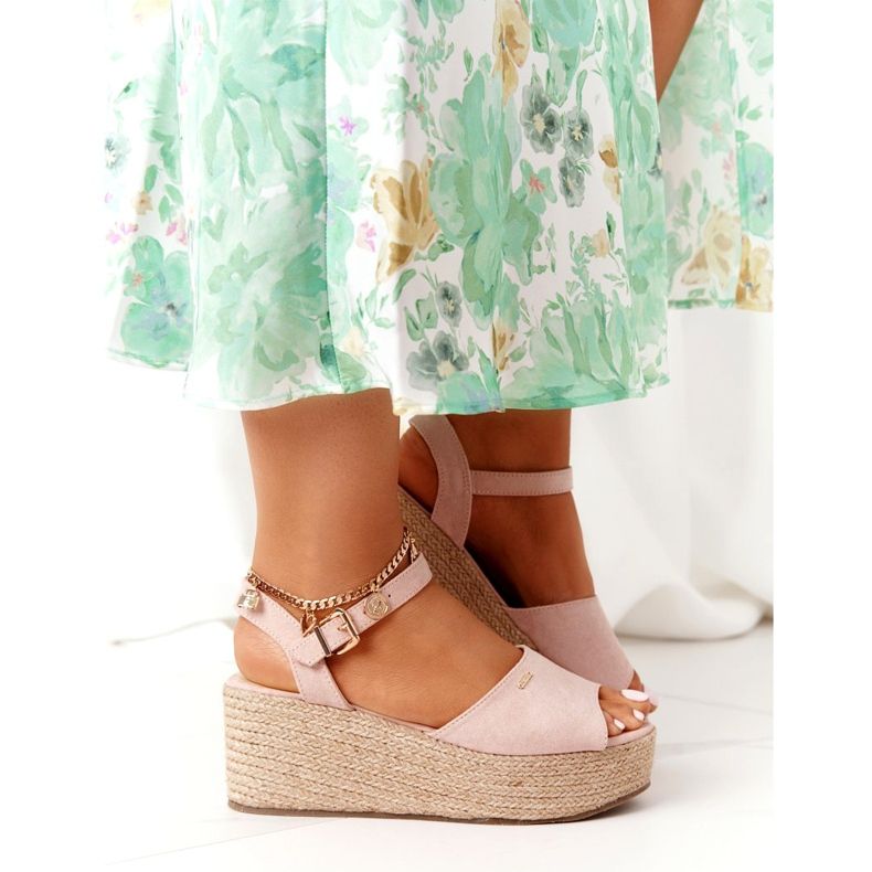 Sandálias de Cunha Com Big Star Trançado FF274749 Nude rosa 3