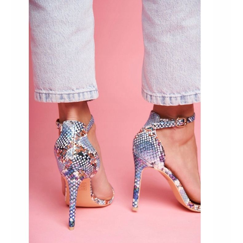 Sandálias femininas de salto alto Lu Boo, azuis bege 5