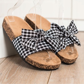 SHELOVET Chinelos xadrez elegantes branco preto 2