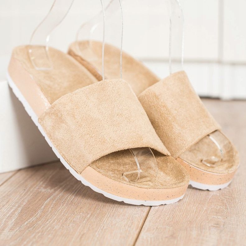 SHELOVET Chinelos de camurça elegantes castanho 1