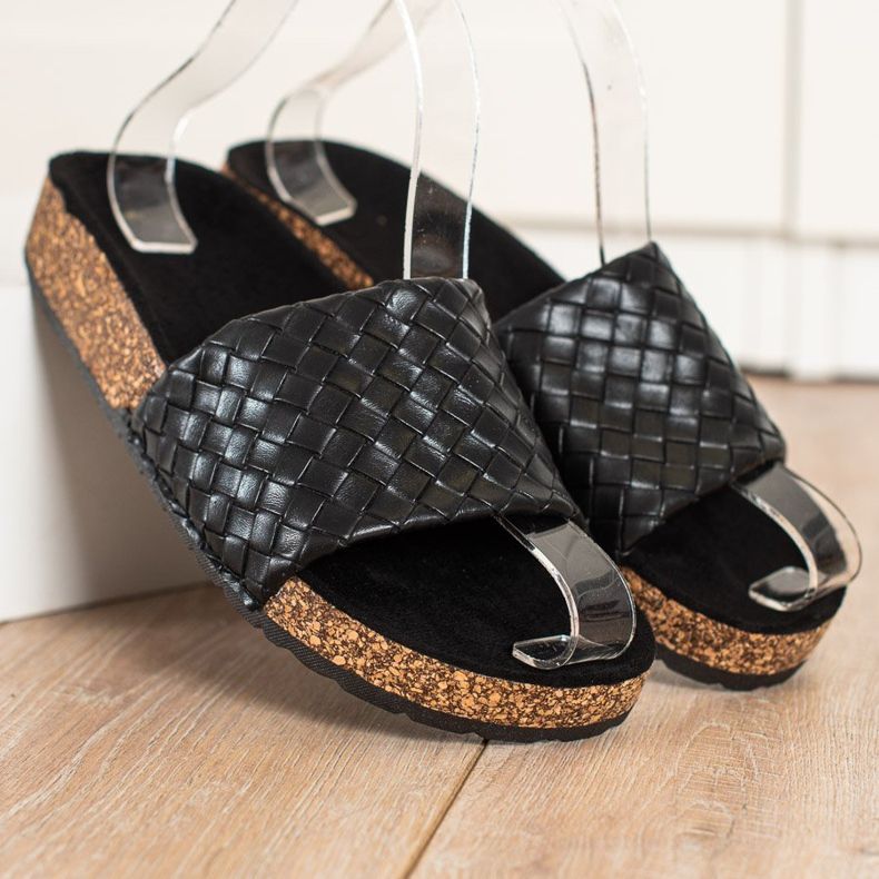 SHELOVET Chinelos trançados elegantes preto 1