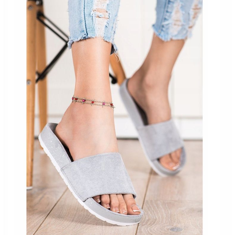 SHELOVET Chinelos de camurça elegantes cinza 2