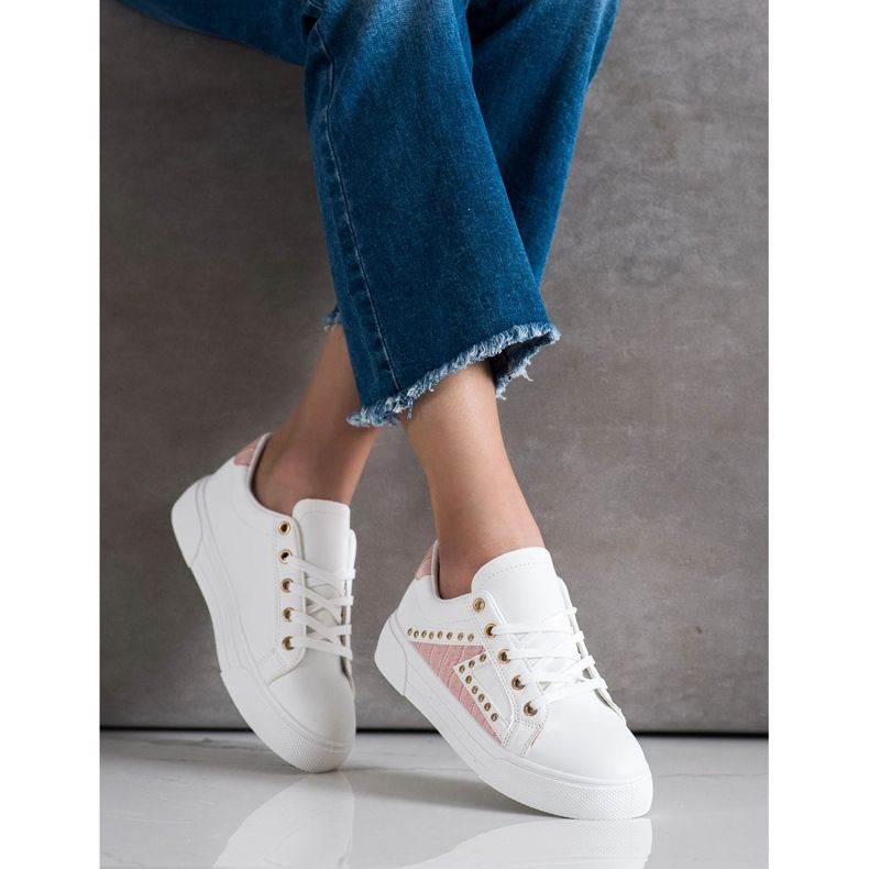 SHELOVET Tênis de couro ecológico branco 2