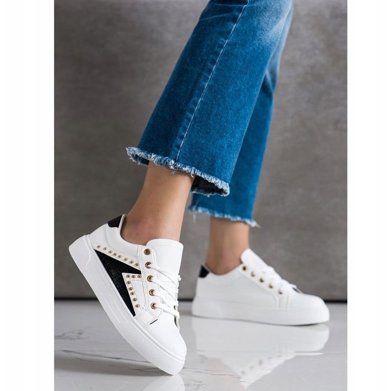 SHELOVET Tênis de couro ecológico branco 1