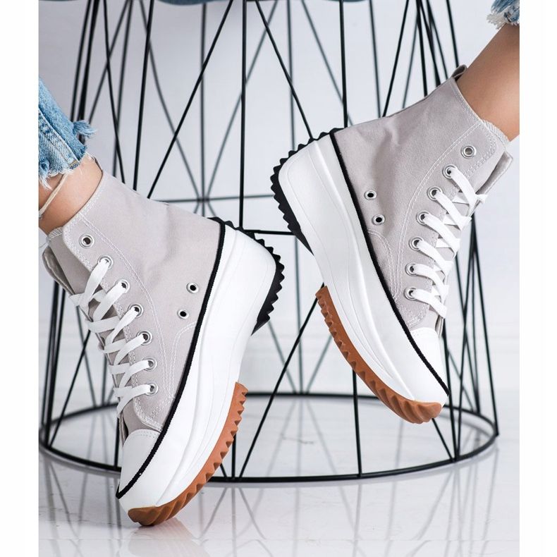 SHELOVET Tênis alto na plataforma cinza 2