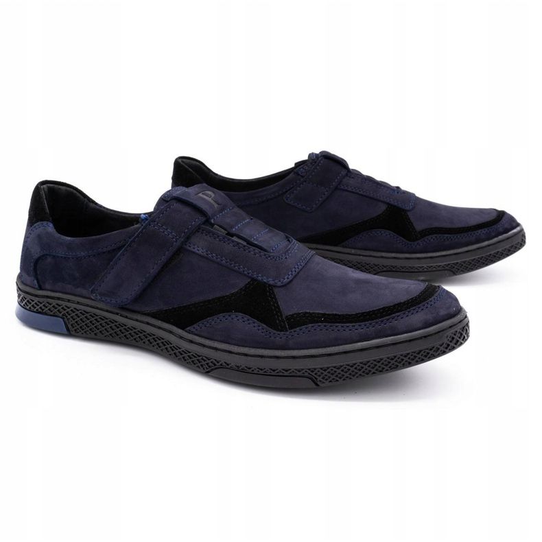Polbut Sapatos casuais masculinos de couro 2102 azul marinho preto 2