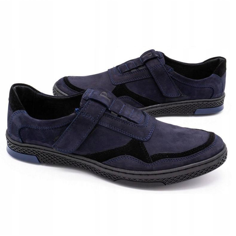 Polbut Sapatos casuais masculinos de couro 2102 azul marinho preto azul-marinho 4