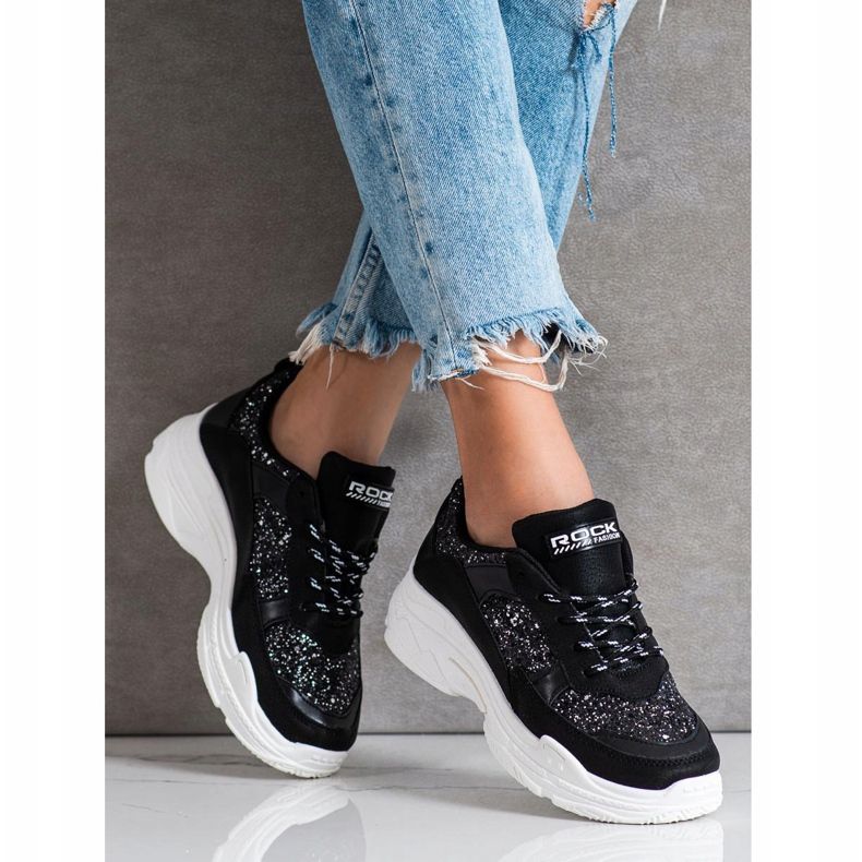 SHELOVET Tênis Pretos Com Brilho 2