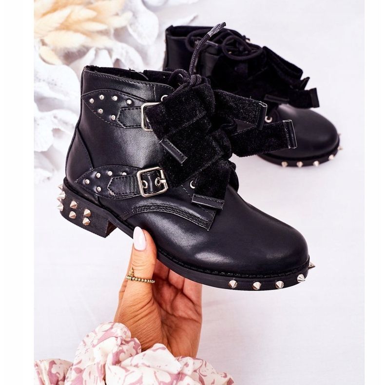 Botas aquecidas para crianças com tachas Lu Boo pretas preto 1