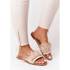 Chinelos Com Penas Lu Boo Beige bege 2