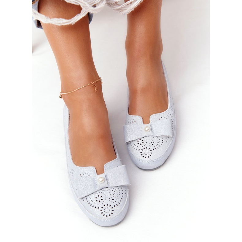 Bailarinas azuis ecológicas de couro Rio Flore azul prata 3