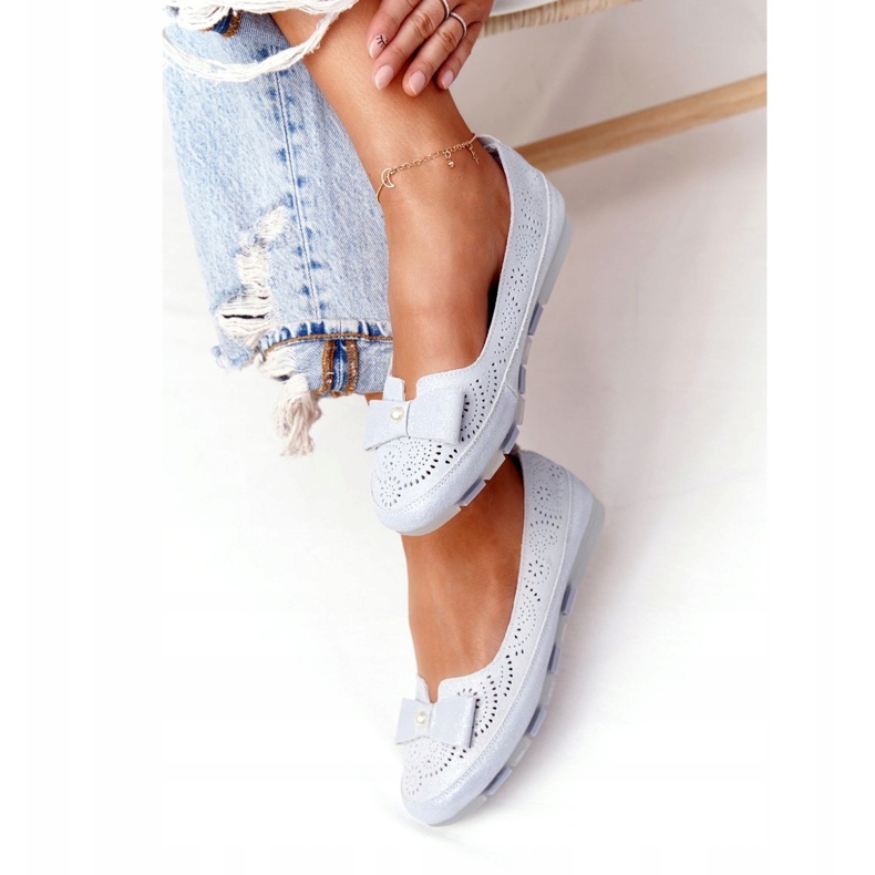 Bailarinas azuis ecológicas de couro Rio Flore azul prata 2