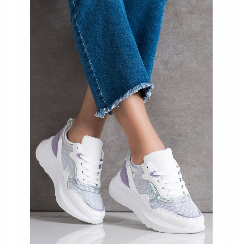 Sweet Shoes Tênis Com Brilho branco roxo 1