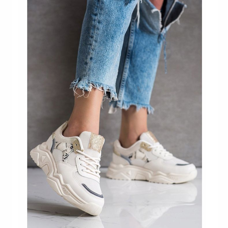 SHELOVET Tênis Bege Com Brilho 1