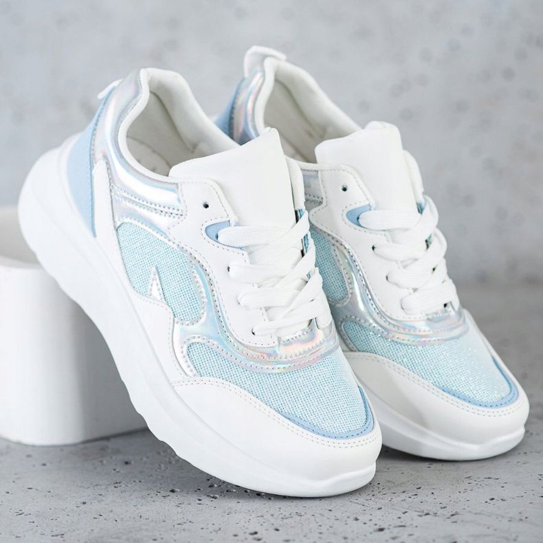 Sweet Shoes Tênis Com Brilho branco azul 2