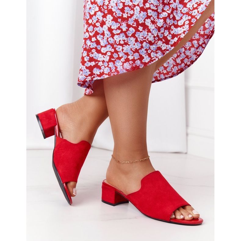 Chinelos de camurça com salto Sergio Leone KL313 vermelho 1