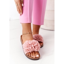 Chinelos Flowerbomb rosa com sola de cortiça 1