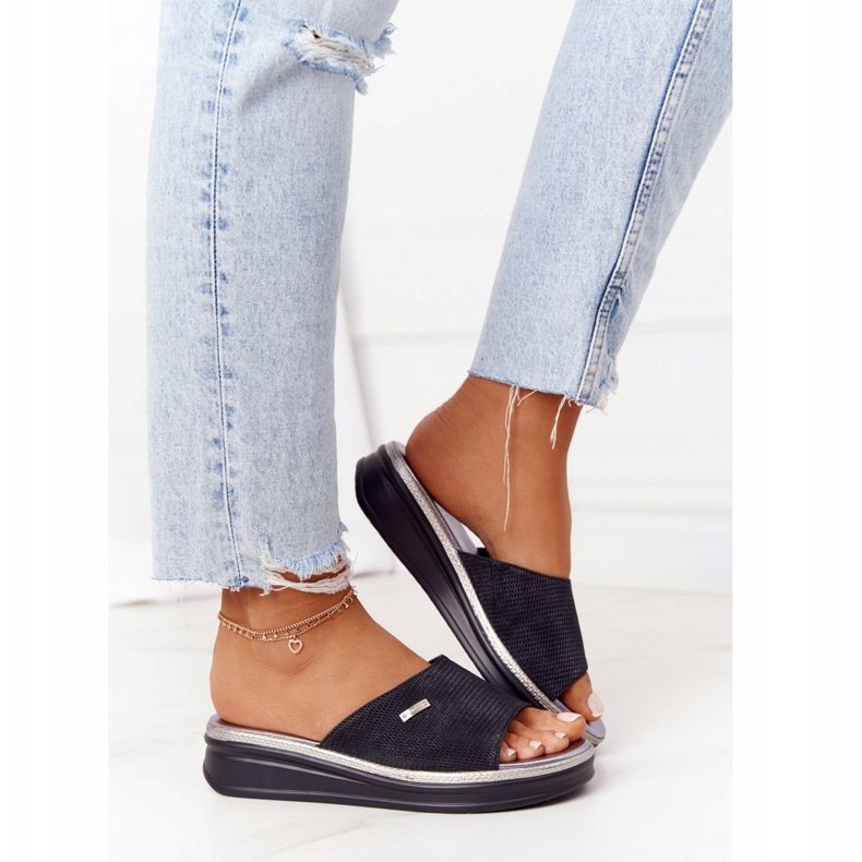 Chinelos pretos em cunha Sergio Leone SK042 2