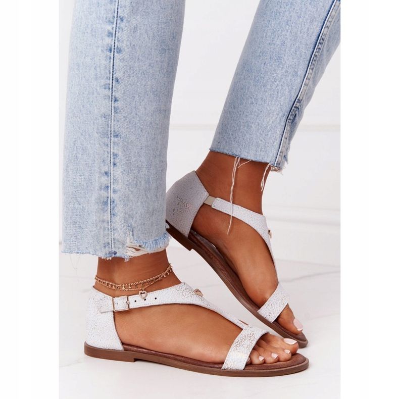 Sandálias femininas de couro Nicole 2648 branco metálico multicolorido 2