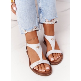 Sandálias femininas de couro Nicole 2648 branco metálico multicolorido 1