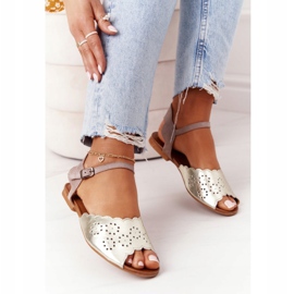 Sandálias de couro Maciejka 05199-04 Bege e ouro dourado 2