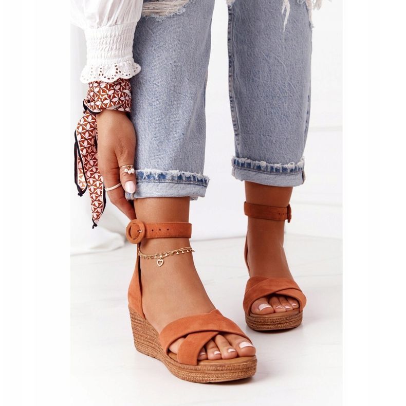 Sandálias de cunha de camurça Maciejka 04565-29 Vermelho castanho 2