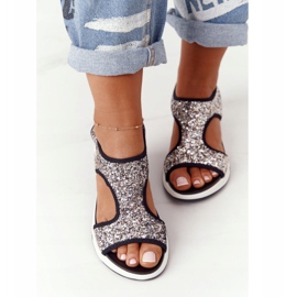 S.Barski Sandálias Slip-On Prateadas Com Brocado Zoey preto 1