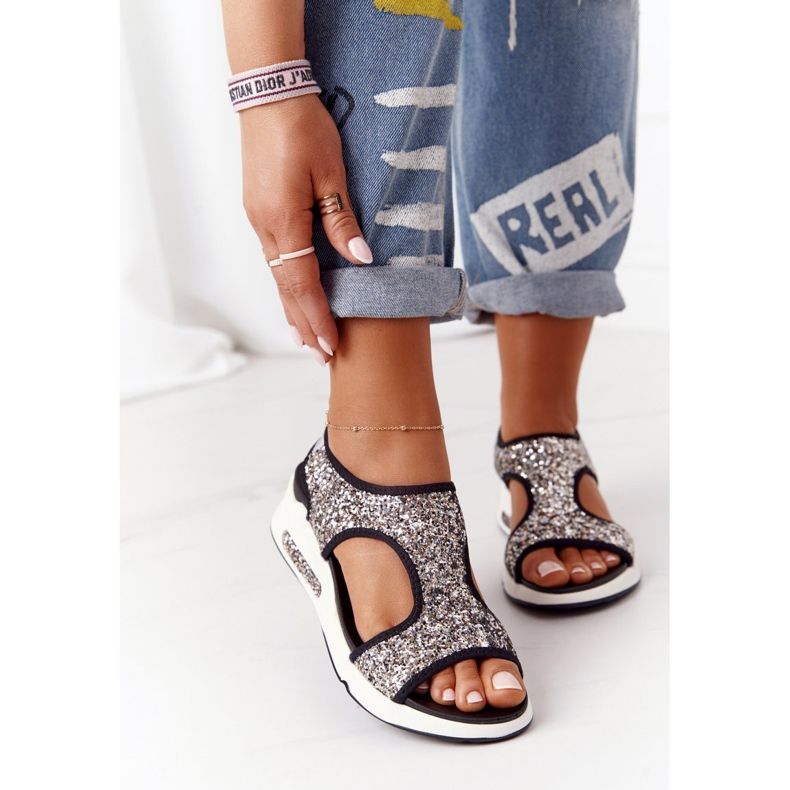 S.Barski Sandálias Slip-On Prateadas Com Brocado Zoey preto 2