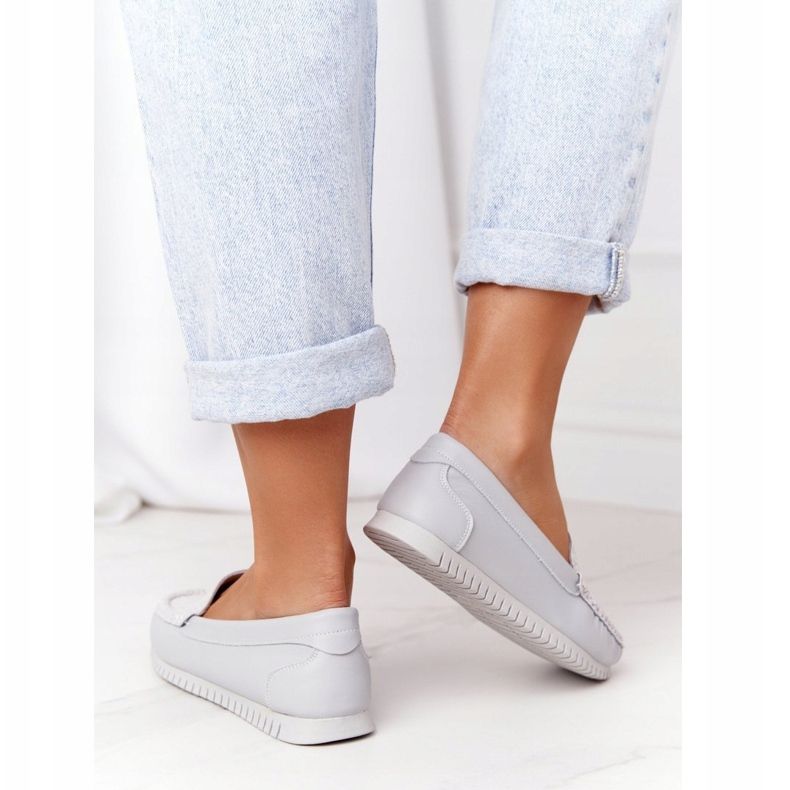 Mocassins de couro feminino S.Barski 97630 cinza 2