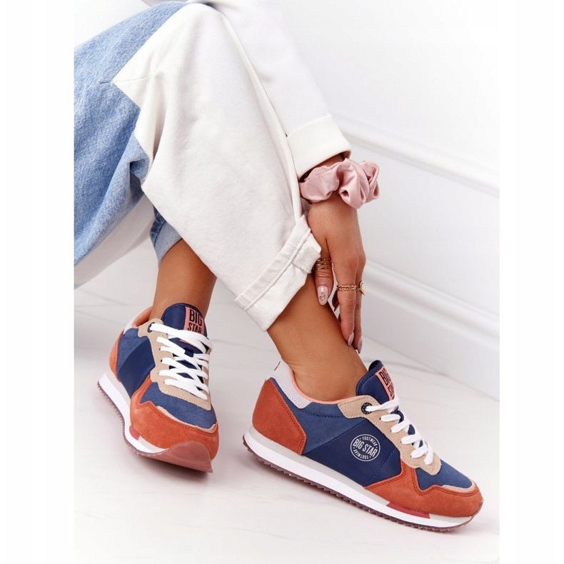 Sapatos esportivos femininos com espuma viscoelástica Big Star HH274567 azul-laranja 1