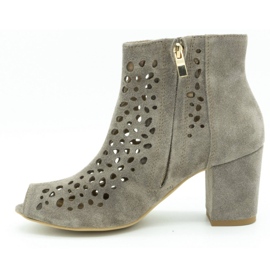 Exousite Botas de couro perfuradas para mulheres cinza 1184 1