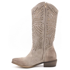 Exousite Botas femininas de couro com orifícios 1229 cinza 1