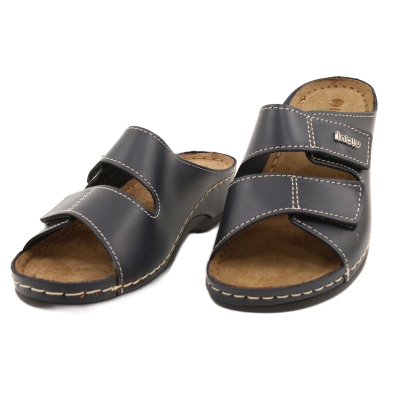 Slippers de couro feminino da Inblu 158d106 azul marinho 1
