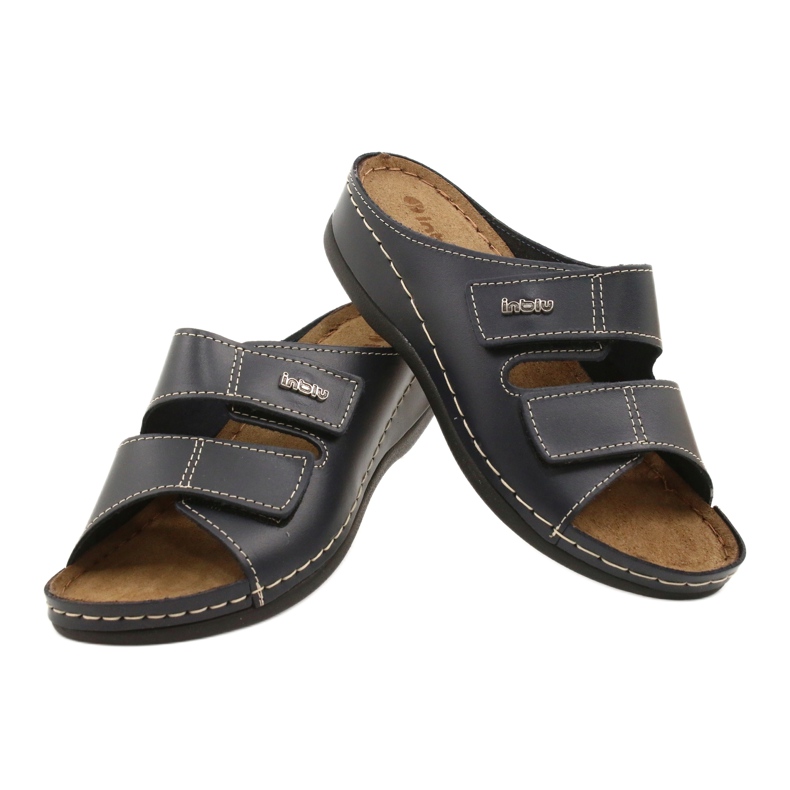 Slippers de couro feminino da Inblu 158d106 azul marinho 3