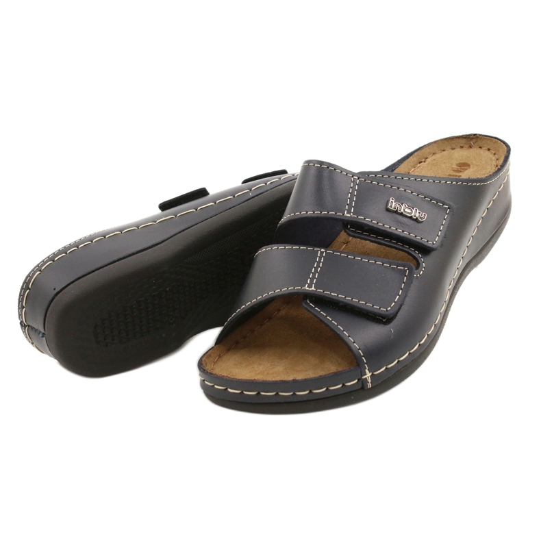 Slippers de couro feminino da Inblu 158d106 azul marinho 2